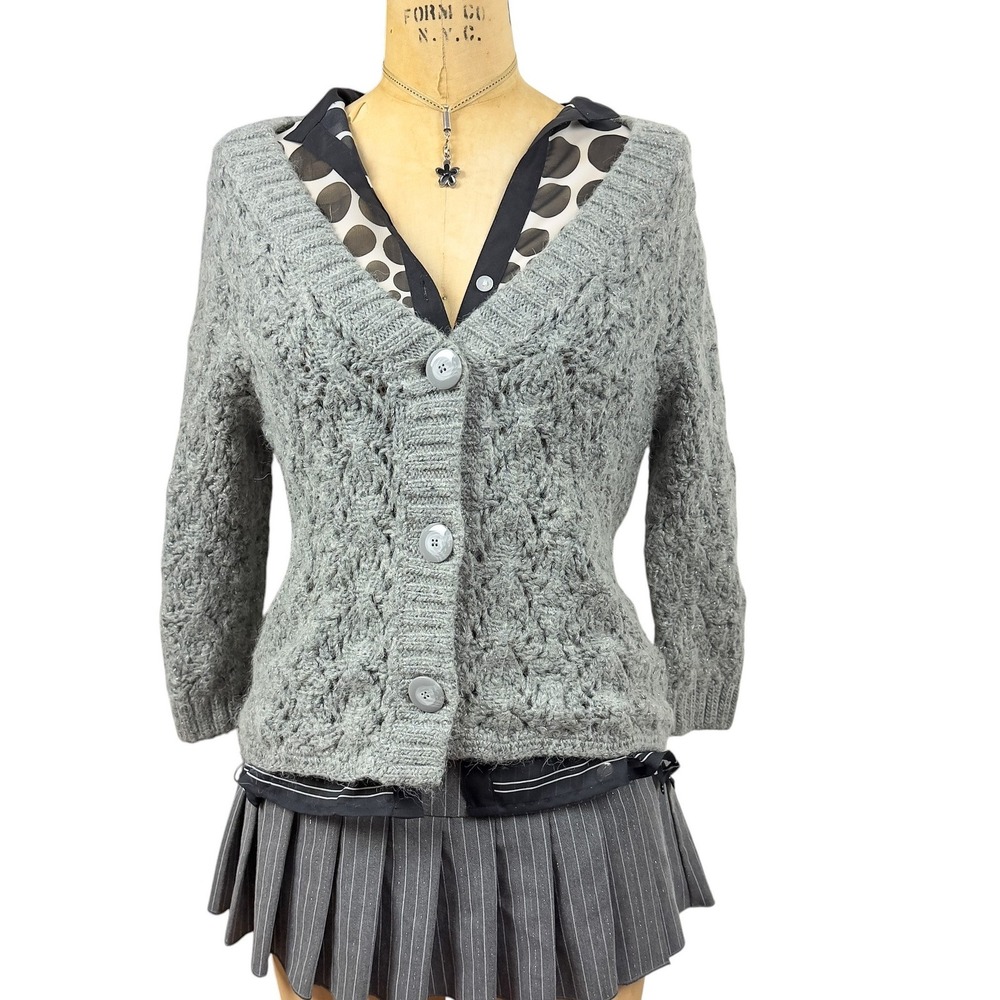 Jones New York Collection Alpaca Wool Blend Cardigan Chunky Knit Sweater Size S
